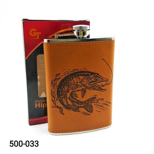 Фляга 9oz Кожа кор Щука 9P