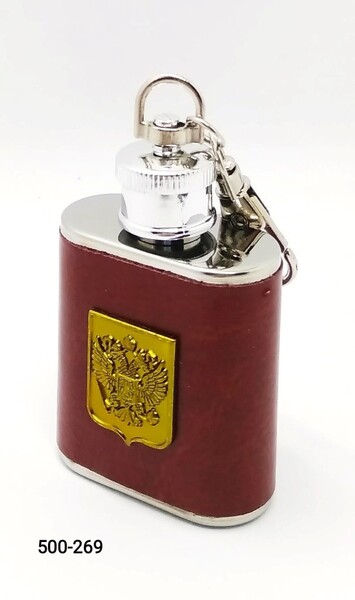 Фляжка 30мл 1oz Кожа брелок Россия СССР MN-02 10X-2 MN-1B